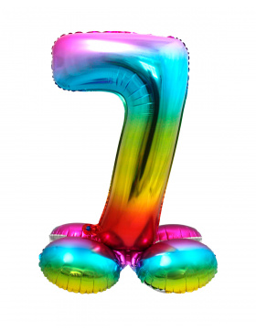 Stehender Folienballon Ziffer / Zahl 7 Rainbow - 72 cm