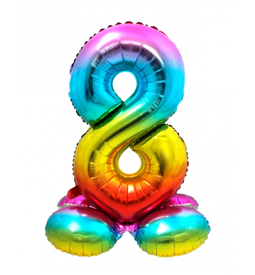 Stehender Folienballon Ziffer / Zahl 8 Rainbow - 72 cm