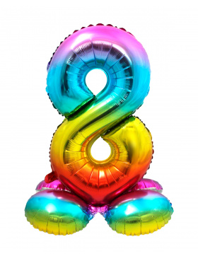 Stehender Folienballon Ziffer / Zahl 8 Rainbow - 72 cm