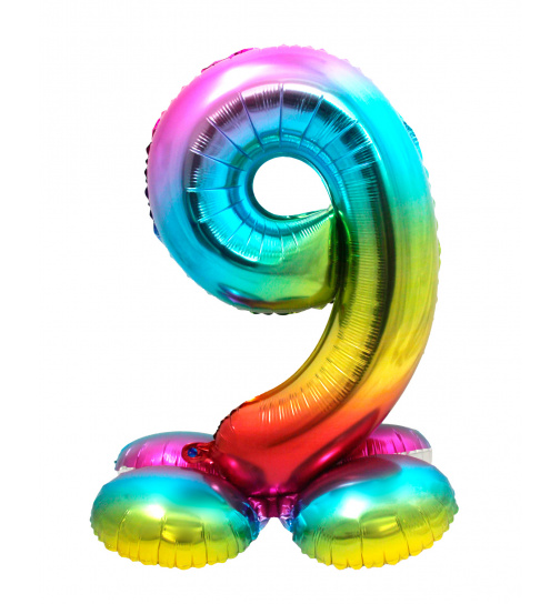 Stehender Folienballon Ziffer / Zahl 9 Rainbow - 72 cm