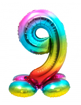 Stehender Folienballon Ziffer / Zahl 9 Rainbow - 72 cm