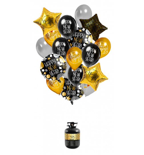 Heliumflasche BalloonGaz 30 Happy New Year mit Ballons und Bändern