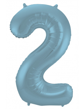 Folienballon Ziffer / Zahl 2 Pastellblau Metallic Matt -...