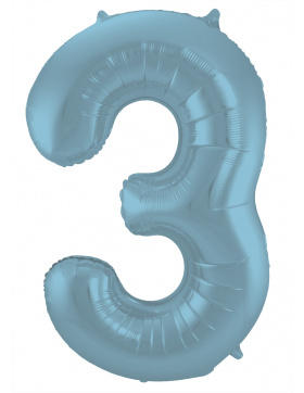 Folienballon Ziffer / Zahl 3 Pastellblau Metallic Matt -...