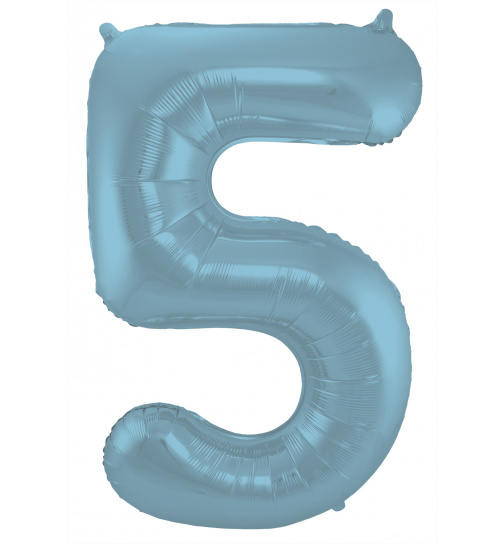 Folienballon Ziffer / Zahl 5 Pastellblau Metallic Matt - 86 cm