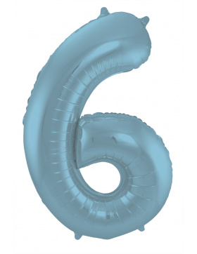 Folienballon Ziffer / Zahl 6 Pastellblau Metallic Matt -...