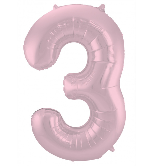 Folienballon Ziffer / Zahl 3 Pastellrosa Metallic Matt - 86 cm