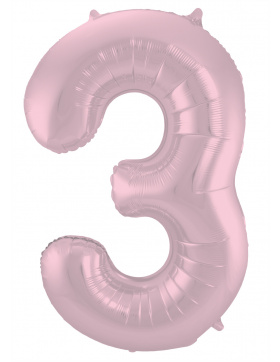 Folienballon Ziffer / Zahl 3 Pastellrosa Metallic Matt -...