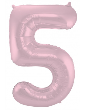 Folienballon Ziffer / Zahl 5 Pastellrosa Metallic Matt -...