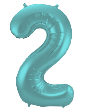 Folienballon Ziffer / Zahl 2 Pastell Aqua Metallic Matt -...