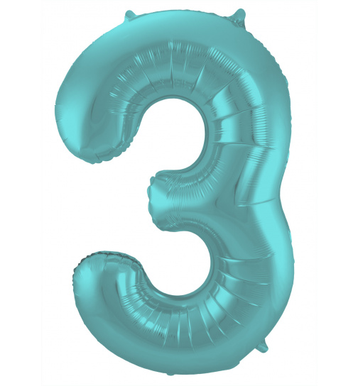 Folienballon Ziffer / Zahl 3 Pastell Aqua Metallic Matt - 86 cm
