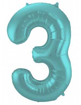 Folienballon Ziffer / Zahl 3 Pastell Aqua Metallic Matt -...