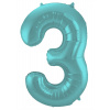 Folienballon Ziffer / Zahl 3 Pastell Aqua Metallic Matt - 86 cm