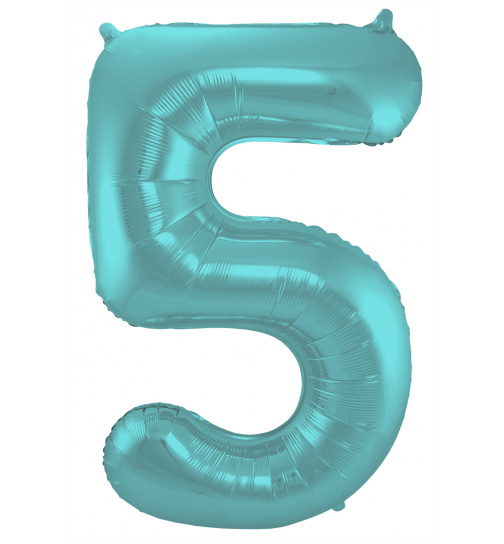 Folienballon Ziffer / Zahl 5 Pastell Aqua Metallic Matt - 86 cm