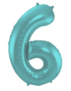 Folienballon Ziffer / Zahl 6 Pastell Aqua Metallic Matt -...