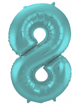 Folienballon Ziffer / Zahl 8 Pastell Aqua Metallic Matt -...