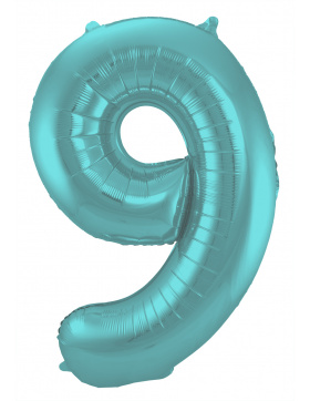 Folienballon Ziffer / Zahl 9 Pastell Aqua Metallic Matt -...