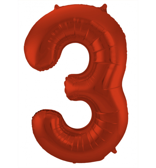 Folienballon Ziffer / Zahl 3 Rot Metallic Matt - 86 cm