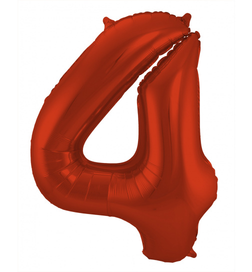 Folienballon Ziffer / Zahl 4 Rot Metallic Matt - 86 cm