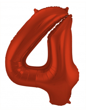 Folienballon Ziffer / Zahl 4 Rot Metallic Matt - 86 cm