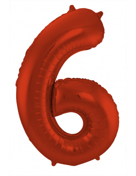 Folienballon Ziffer / Zahl 6 Rot Metallic Matt - 86 cm