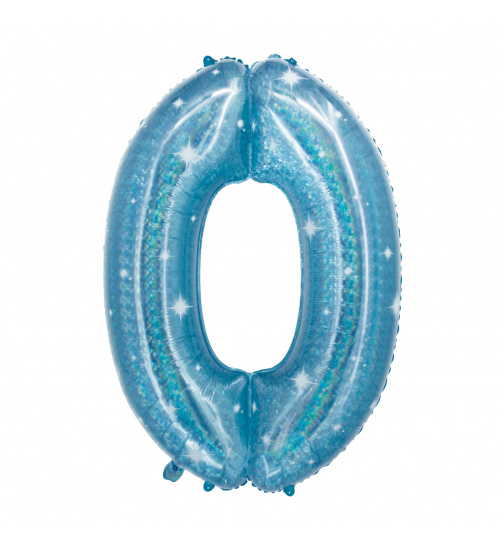 Folienballon Ziffer / Zahl 0 Galactic Aqua - 101 cm