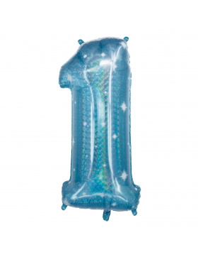 Folienballon Ziffer / Zahl 1 Galactic Aqua - 101 cm