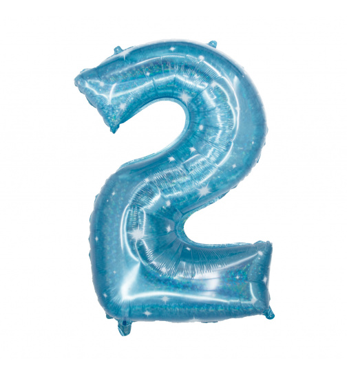 Folienballon Ziffer / Zahl 2 Galactic Aqua - 101 cm