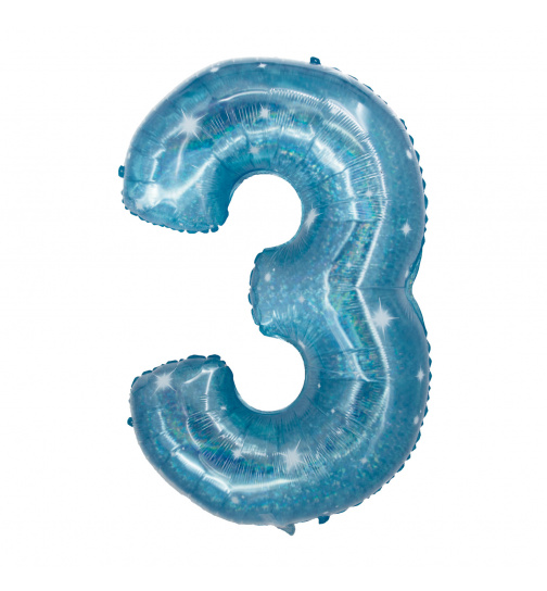 Folienballon Ziffer / Zahl 3 Galactic Aqua - 101 cm