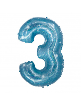 Folienballon Ziffer / Zahl 3 Galactic Aqua - 101 cm
