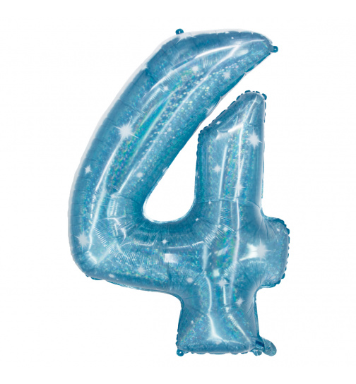 Folienballon Ziffer / Zahl 4 Galactic Aqua - 101 cm