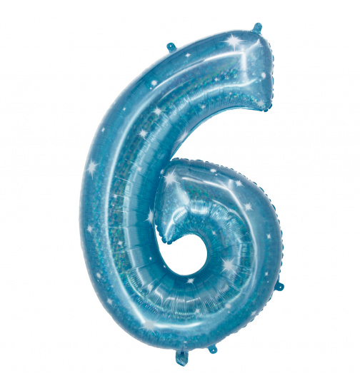 Folienballon Ziffer / Zahl 6 Galactic Aqua - 101 cm
