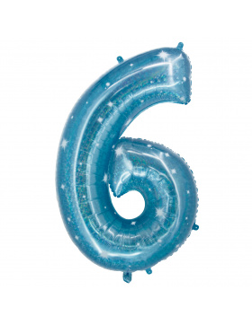 Folienballon Ziffer / Zahl 6 Galactic Aqua - 101 cm