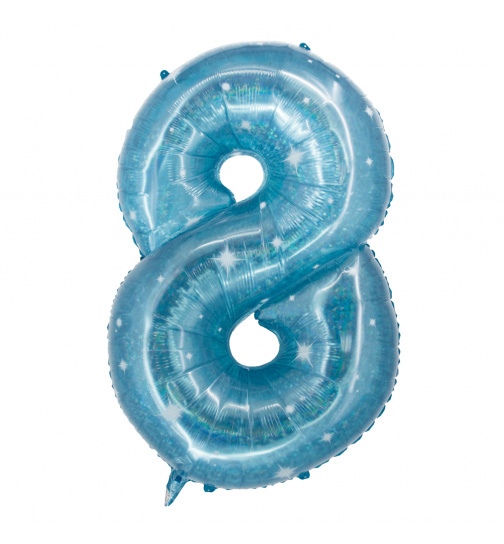Folienballon Ziffer / Zahl 8 Galactic Aqua - 101 cm