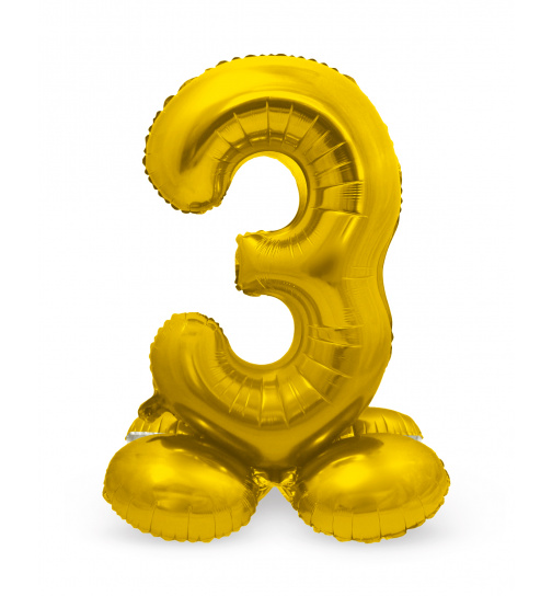 Stehender Folienballon Ziffer / Zahl 3 Gold - 72 cm