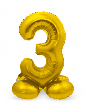 Stehender Folienballon Ziffer / Zahl 3 Gold - 72 cm