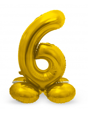 Stehender Folienballon Ziffer / Zahl 6 Gold - 72 cm