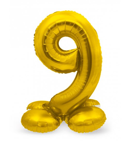 Stehender Folienballon Ziffer / Zahl 9 Gold - 72 cm