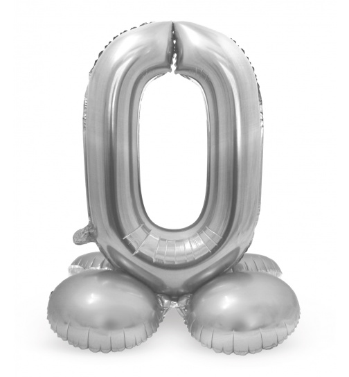 Stehender Folienballon Ziffer / Zahl 0 Silber - 72 cm