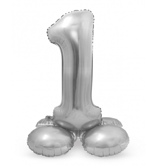 Stehender Folienballon Ziffer / Zahl 1 Silber - 72 cm