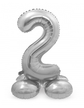 Stehender Folienballon Ziffer / Zahl 2 Silber - 72 cm