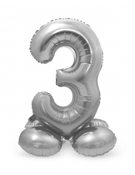Stehender Folienballon Ziffer / Zahl 3 Silber - 72 cm