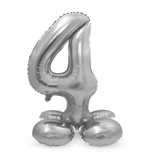 Stehender Folienballon Ziffer / Zahl 4 Silber - 72 cm