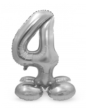 Stehender Folienballon Ziffer / Zahl 4 Silber - 72 cm