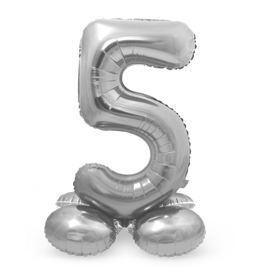 Stehender Folienballon Ziffer / Zahl 5 Silber - 72 cm