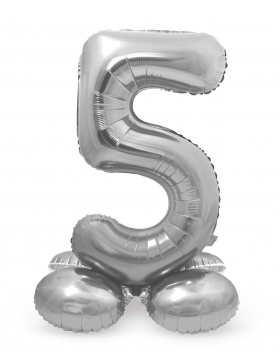 Stehender Folienballon Ziffer / Zahl 5 Silber - 72 cm
