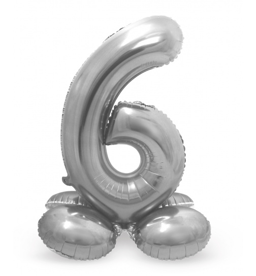 Stehender Folienballon Ziffer / Zahl 6 Silber - 72 cm