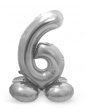 Stehender Folienballon Ziffer / Zahl 6 Silber - 72 cm