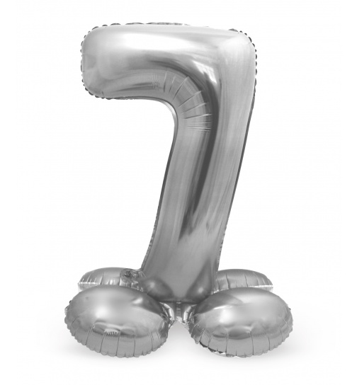 Stehender Folienballon Ziffer / Zahl 7 Silber - 72 cm