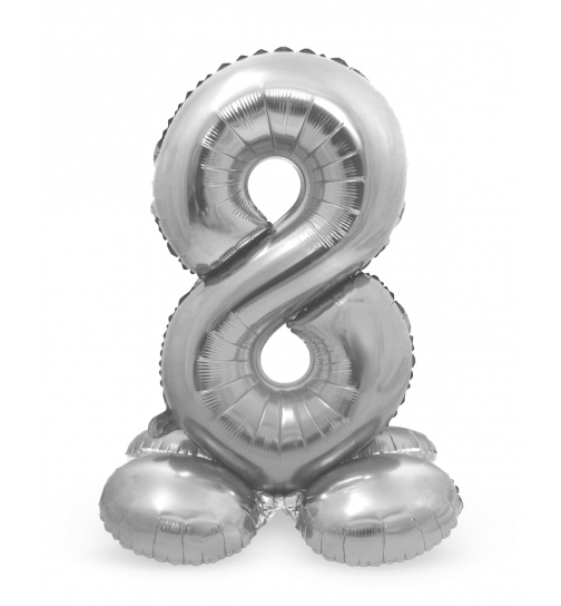 Stehender Folienballon Ziffer / Zahl 8 Silber - 72 cm